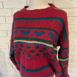 Vintage 90s IVY Pink Heart Patterned Sweater Womens L